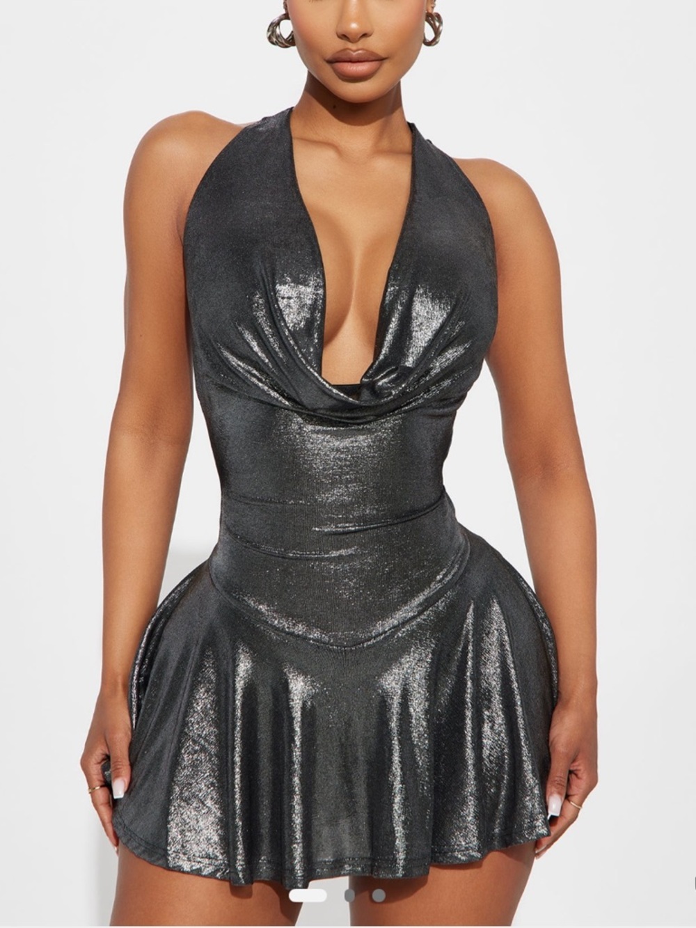 Fashion Nova Shimmer Halter Mini Dress - Charcoal Black